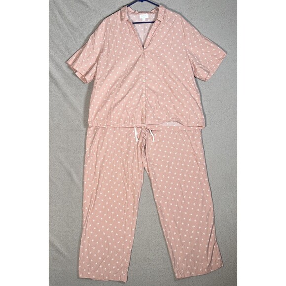 Love By Gap 2 Piece Pajama Set Women Size XXL Blush Pink Palm Tree AOP Tropical - Picture 1 of 16